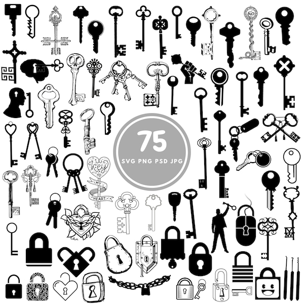 Lock and Key Design SVG, 75 key svg Bundle, PNG, PSD