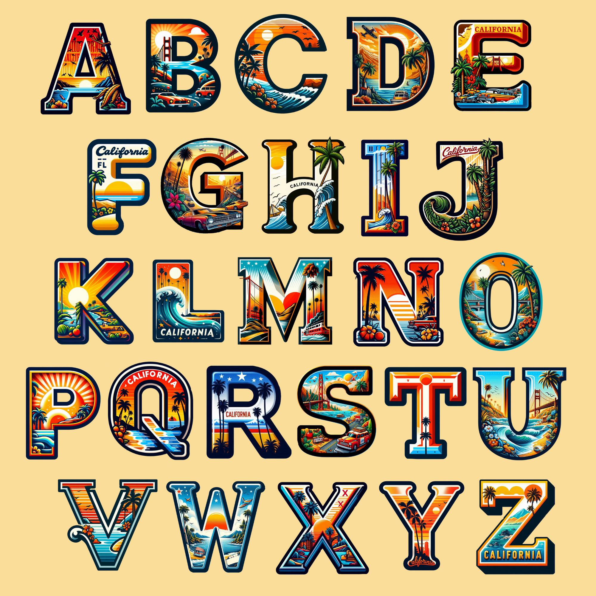 California Alphabet Clipart, Golden State PNG, West Coast Typography ...