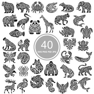 Tribal Animal SVG Bundle, 40 tribal designs, PNG, PSD image 1