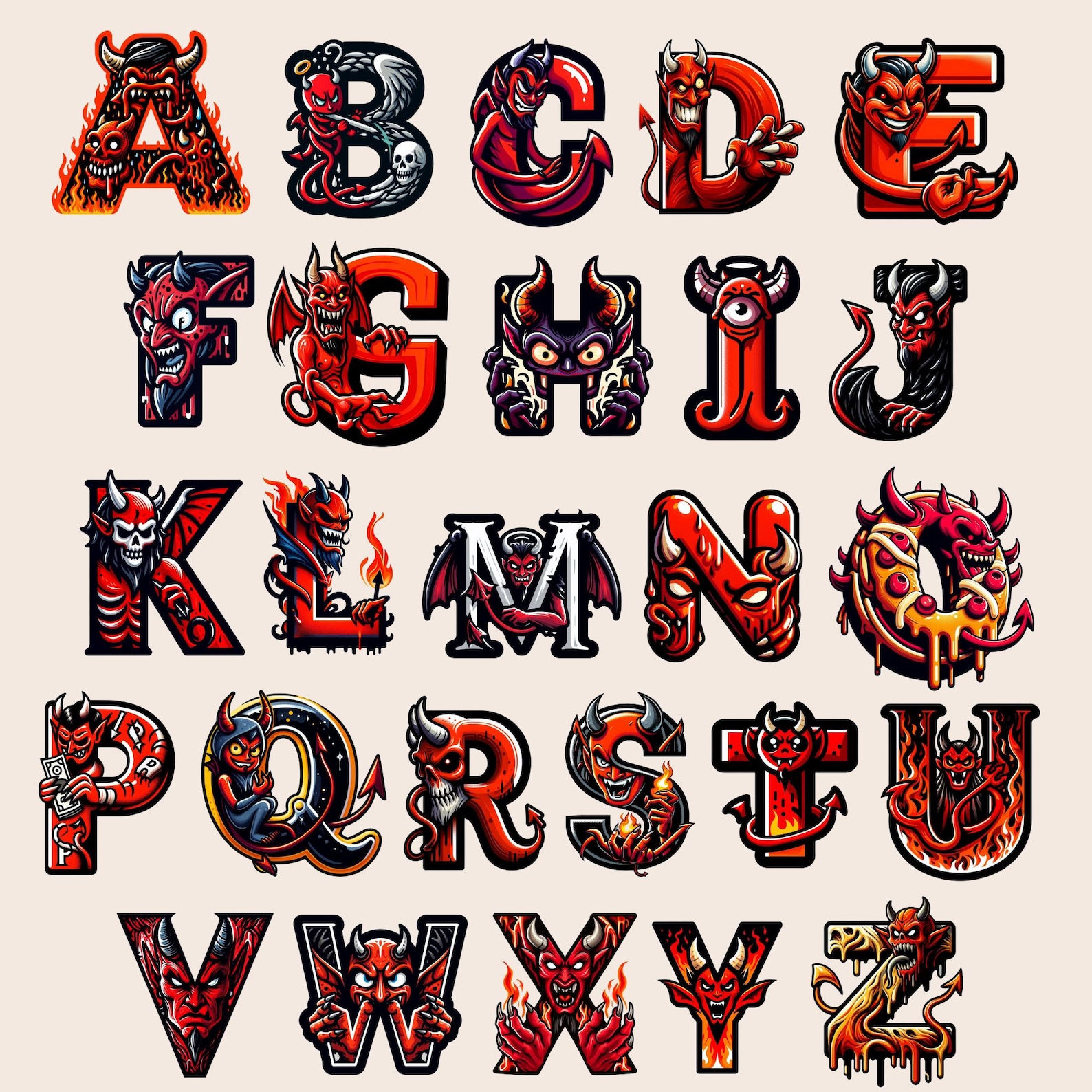 Devil Font, Alphabet With Devil Design, Devil Letters as Png - Etsy