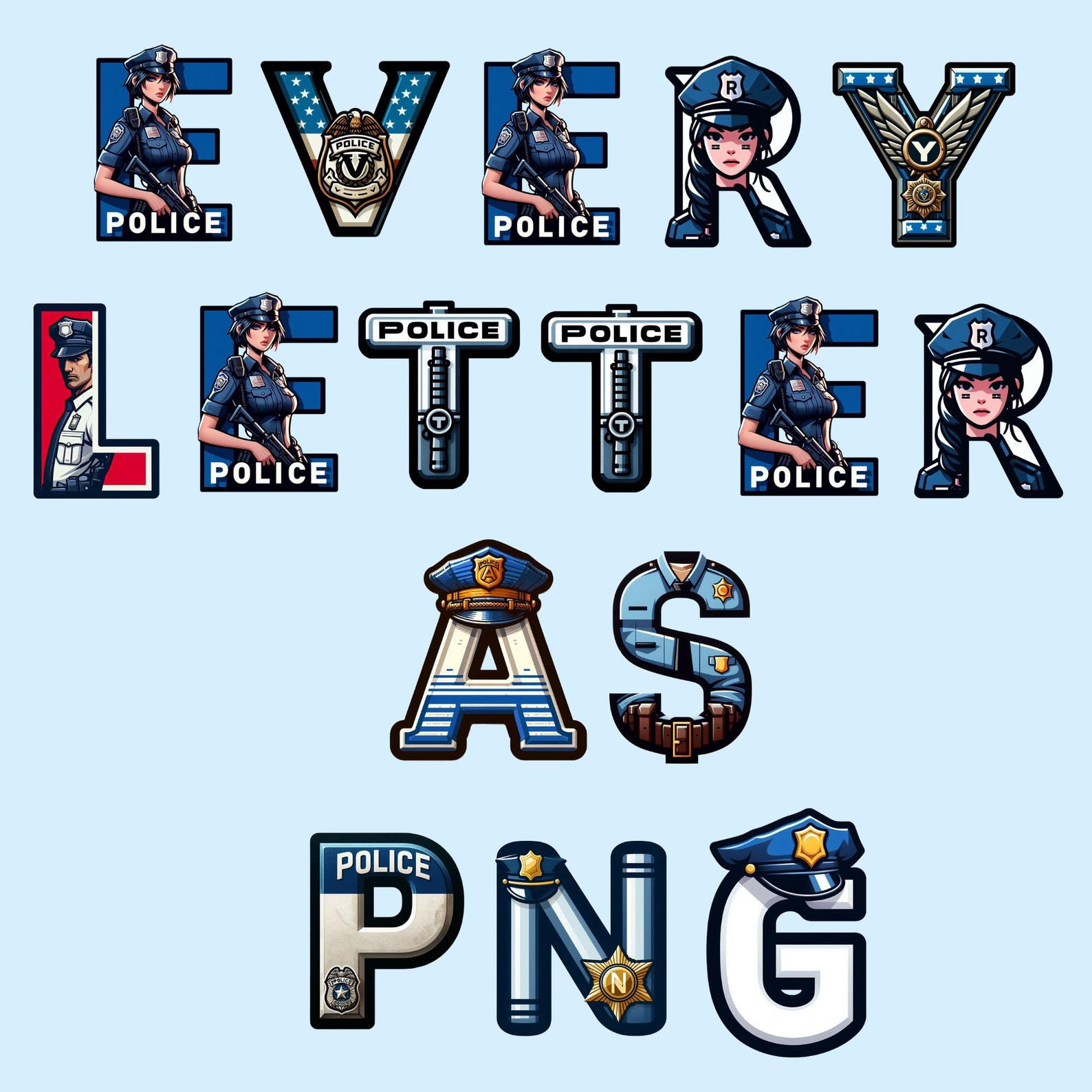 Police Lettering Transparent Police Font, Alphabet With Police Design, Police Letters as Png - Etsy