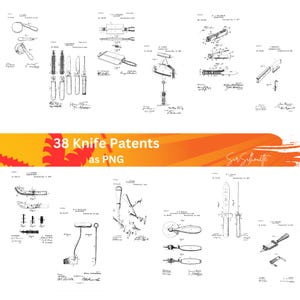 38 brevets pour couteaux, illustrations de couteaux, brevets au format PNG