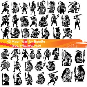 Maori Warrior SVG Bundle, 40 Maori designs, PNG, PSD