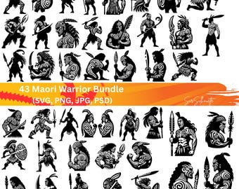Maori Warrior SVG, 43 Maori Svg-bundel, PNG, PSD