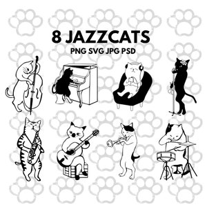 Jazzcats SVG, Katzen Svg Bundle, Instrumente PNG, Cricut, Silhouette