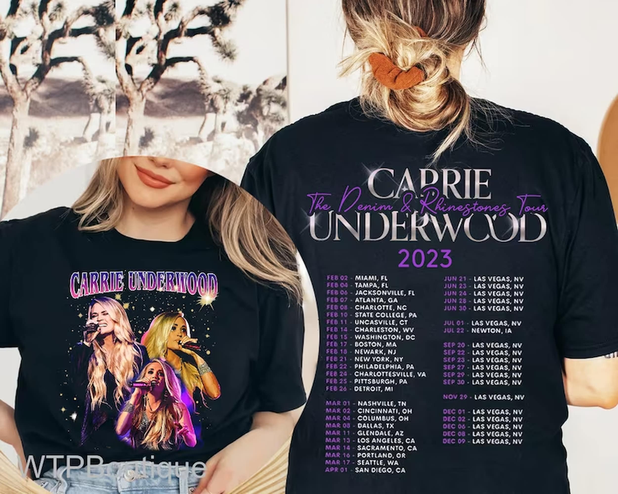 Carrie Underwood Denim and Rhinestones Tour 2023 Double Sided T Shirt