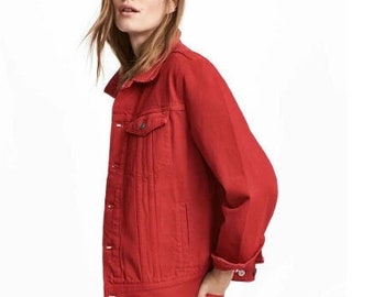 Red Denim Jacket - Etsy Hong Kong