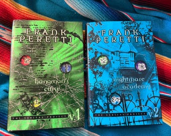 RARE VINTAGE The Veritas Project Vol 1-2 Hangman's Curse and Nightmare Academy Frank Peretti 1st Edition 1st & 4th printings 2000s HCDJ