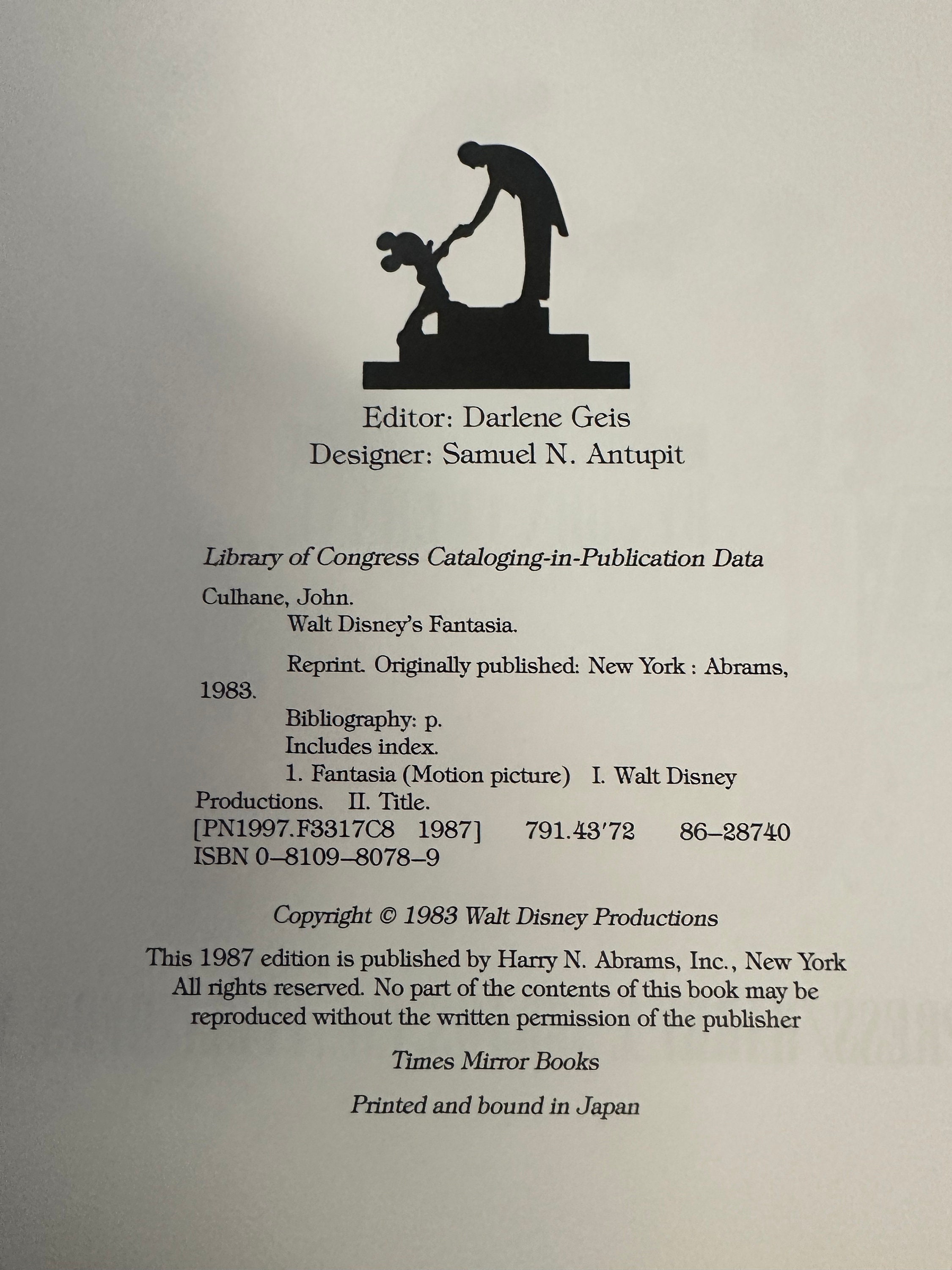 アート・デザイン・音楽 Walt Disney's FANTASIA John Culhane Walt Disney's Fantasia Hardcover DJ Book John Culhane w/ 280