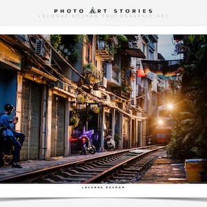 Hanoi Train Street foto afdrukken Vietnam reisposter originele fotografie art print muur kunst afdrukbare reisdecor digitale download