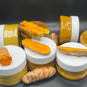 Raw Turmeric and Lemongrass Brightening 3oz Jar Beauty Bar Soap with Sponge