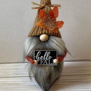 Handmade Gnome Holding a Hello Fall Sign, Gonk with Pumkin, Tiered Tray Decor, Autumn Gnomes Collector Gift, Nordic, Gonk, Swedish Tomte