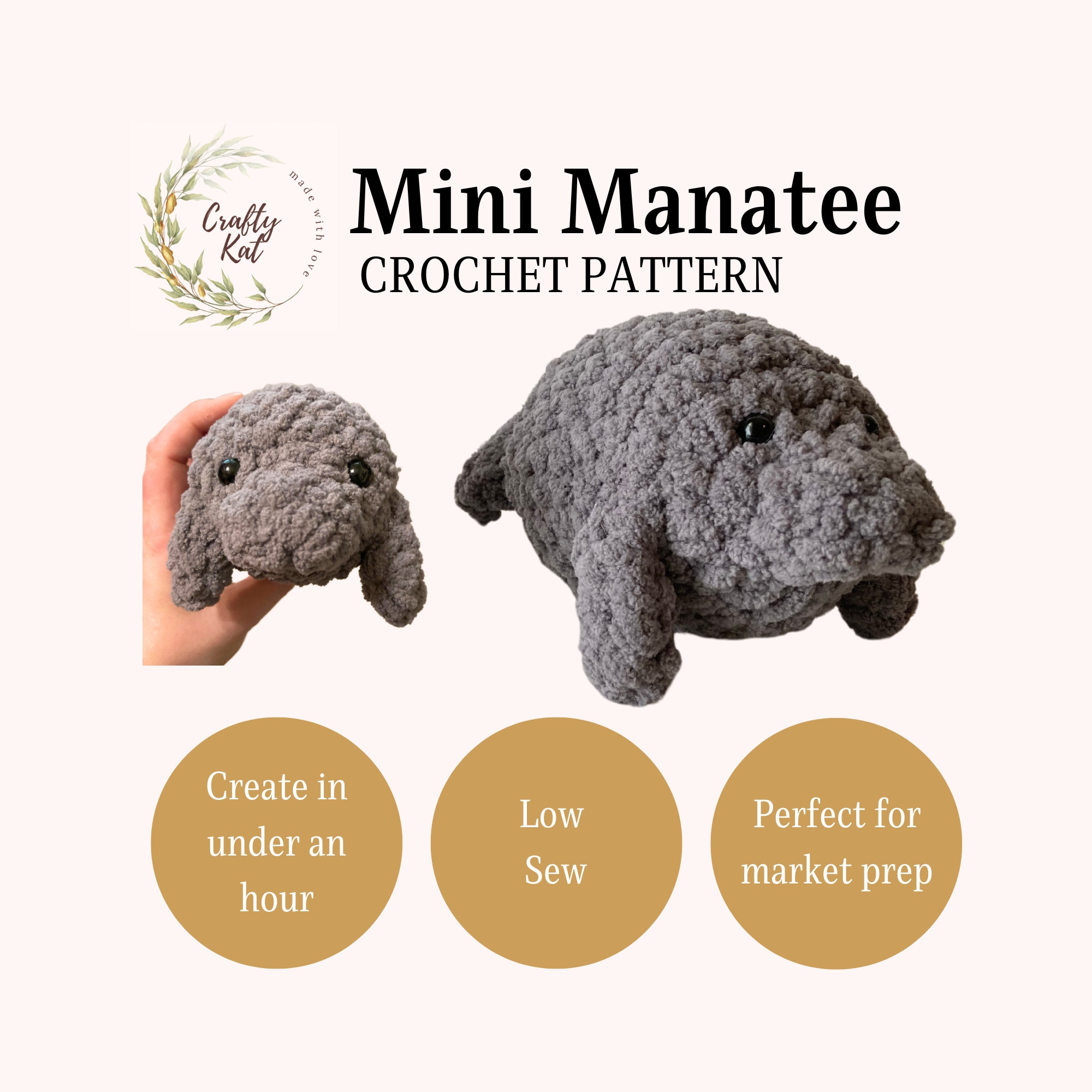 Mini Low-Sew Manatee Amigurumi Pattern