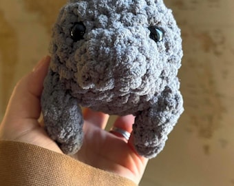Crocheted Manatee Plushie: Soft Polyester Stuffed Animal, Desk Decor
