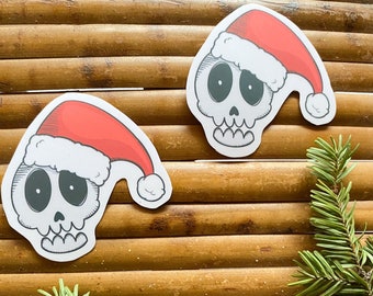 Skeleton Santa Christmas Sticker, Skull Vinyl Waterproof Holiday Sticker, Spooky Christmas Stationery, Holiday Mashup Halloween Sticker