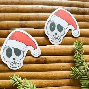 Skeleton Santa Christmas Sticker, Skull Vinyl Waterproof Holiday Sticker, Spooky Christmas Stationery, Holiday Mashup Halloween Sticker
