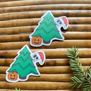 Autocollant squelette d’arbre de Noël, autocollant de noël imperméable à l’eau skull Vinyl, papeterie de Noël effrayante, squelette du Père Noël, noël de citrouille