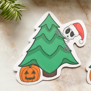 Autocollant squelette d’arbre de Noël, autocollant de noël imperméable à l’eau skull Vinyl, papeterie de Noël effrayante, squelette du Père Noël, noël de citrouille