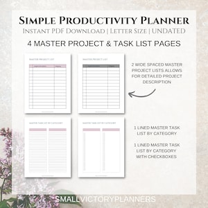 Simple Productivity Planner Minimalist Productivity Planner Bundle Undated Printable Productivity Planner Letter Size PDF Download image 4