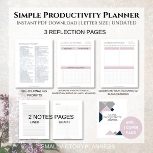 Simple Productivity Planner Minimalist Productivity Planner Bundle Undated Printable Productivity Planner Letter Size PDF Download image 9