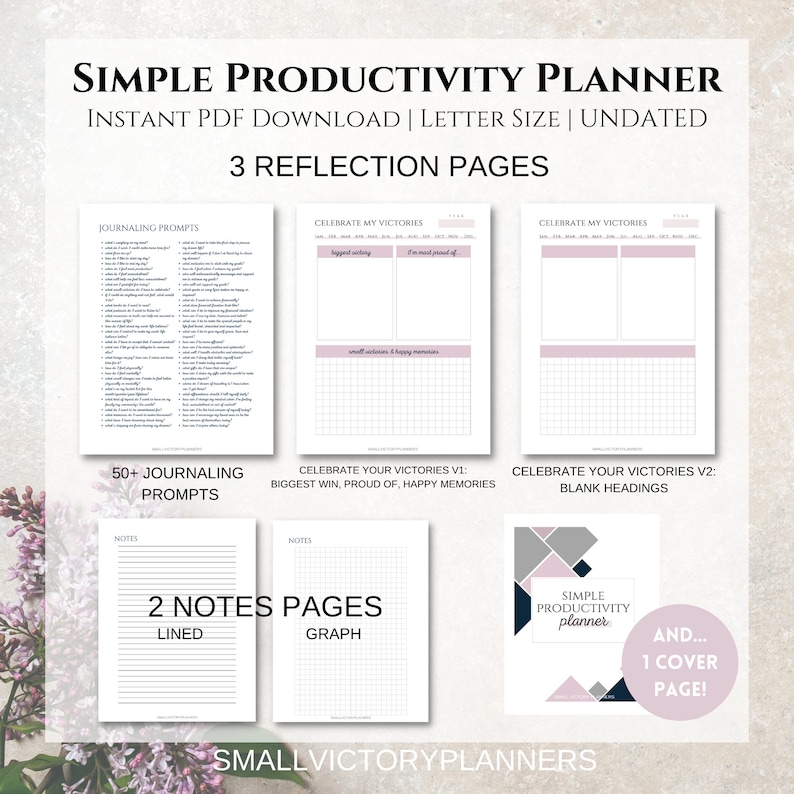 Simple Productivity Planner Minimalist Productivity Planner Bundle Undated Printable Productivity Planner Letter Size PDF Download image 9