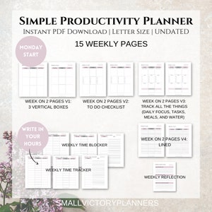 Simple Productivity Planner Minimalist Productivity Planner Bundle Undated Printable Productivity Planner Letter Size PDF Download image 6