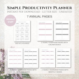 Simple Productivity Planner Minimalist Productivity Planner Bundle Undated Printable Productivity Planner Letter Size PDF Download image 3