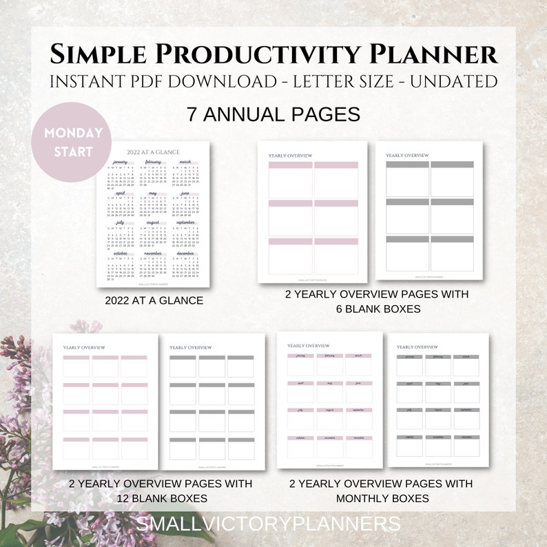 Simple Productivity Planner Minimalist Productivity Planner Bundle Undated Printable Productivity Planner Letter Size PDF Download image 3