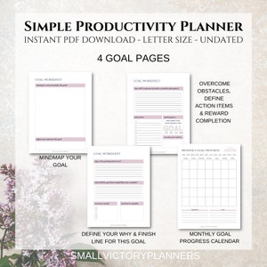 Simple Productivity Planner Minimalist Productivity Planner Bundle Undated Printable Productivity Planner Letter Size PDF Download image 2