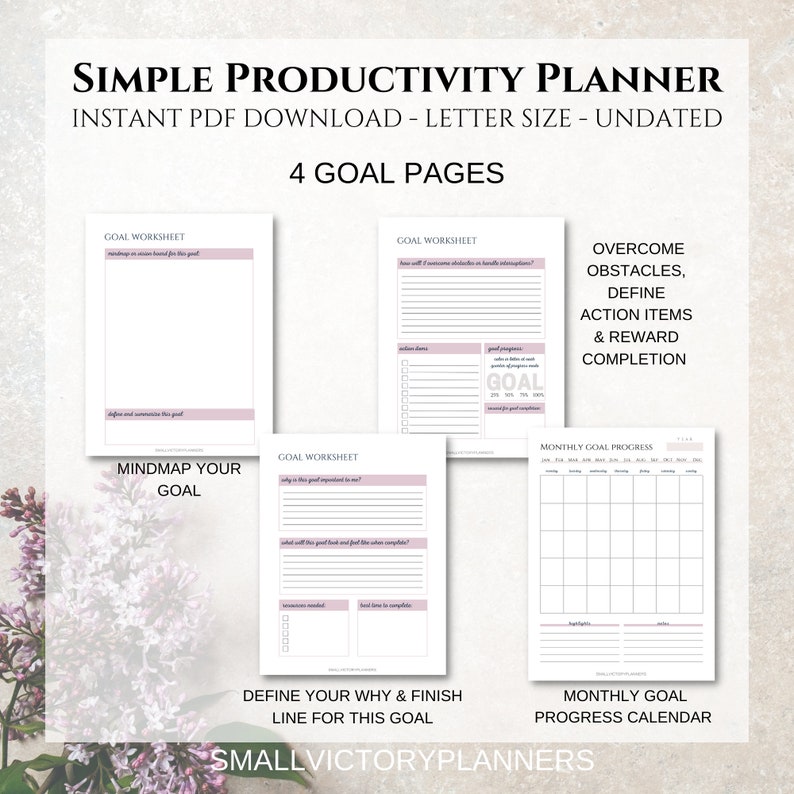 Simple Productivity Planner Minimalist Productivity Planner Bundle Undated Printable Productivity Planner Letter Size PDF Download image 2