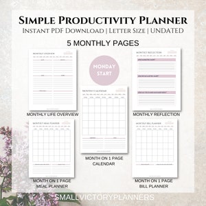 Simple Productivity Planner Minimalist Productivity Planner Bundle Undated Printable Productivity Planner Letter Size PDF Download image 5