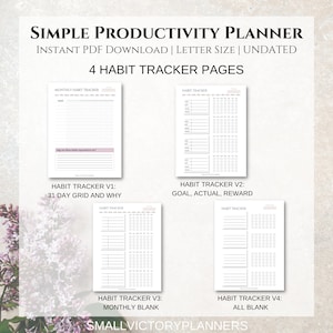 Simple Productivity Planner Minimalist Productivity Planner Bundle Undated Printable Productivity Planner Letter Size PDF Download image 8