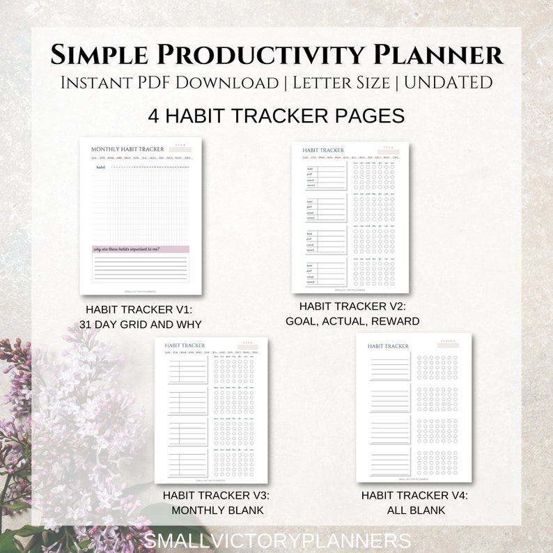 Simple Productivity Planner Minimalist Productivity Planner Bundle Undated Printable Productivity Planner Letter Size PDF Download image 8