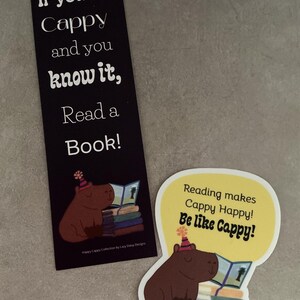 Capybara Reading Bookmark & Die Cut Vinyl Sticker Bundle