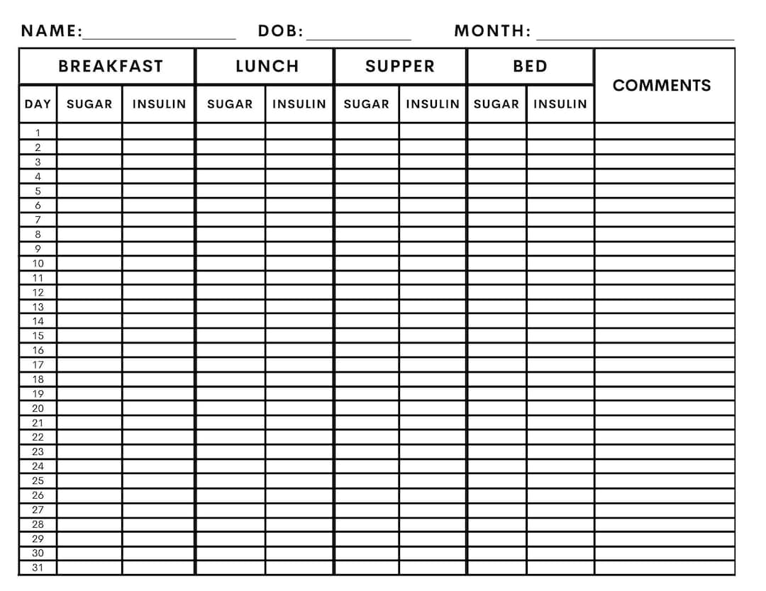 Large Print Blood Sugar and Insulin Tracker - Etsy