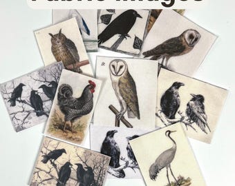 Birds: Fabric Images Pocket Altar DIY Supplies (Owl, Crane, Crow, Raven, Chicken, Ibis)