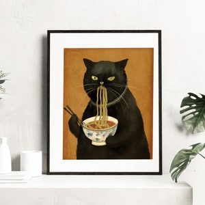 Renaissance Cat Series: Black Noodle Cat Color Print