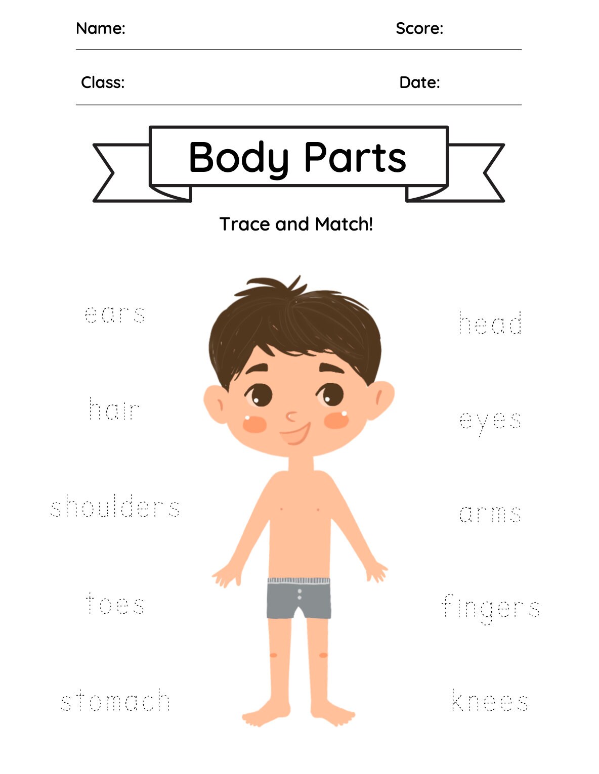 learn my body parts printable trace workbook etsy