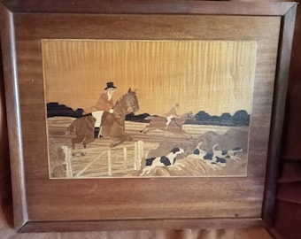 Framed Vintage Marquetry Hunt Scene Picture