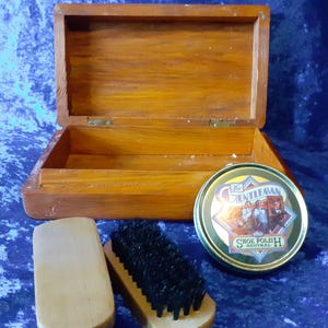 Traditional Shoe Shine kit in Wooden Box, an upcycled item