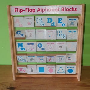 Traditional Children&#39;s Toy, Abacus style alphabet blocks, rescued & upcycled