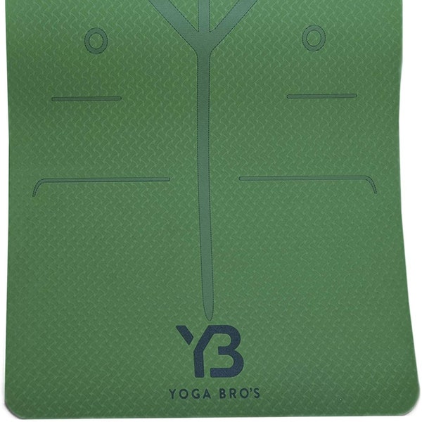 Yoga Bro's Green TPE Yoga Mat, Alignment Lines, Textured for Optimal Grip, Non-Slip 61x183cm