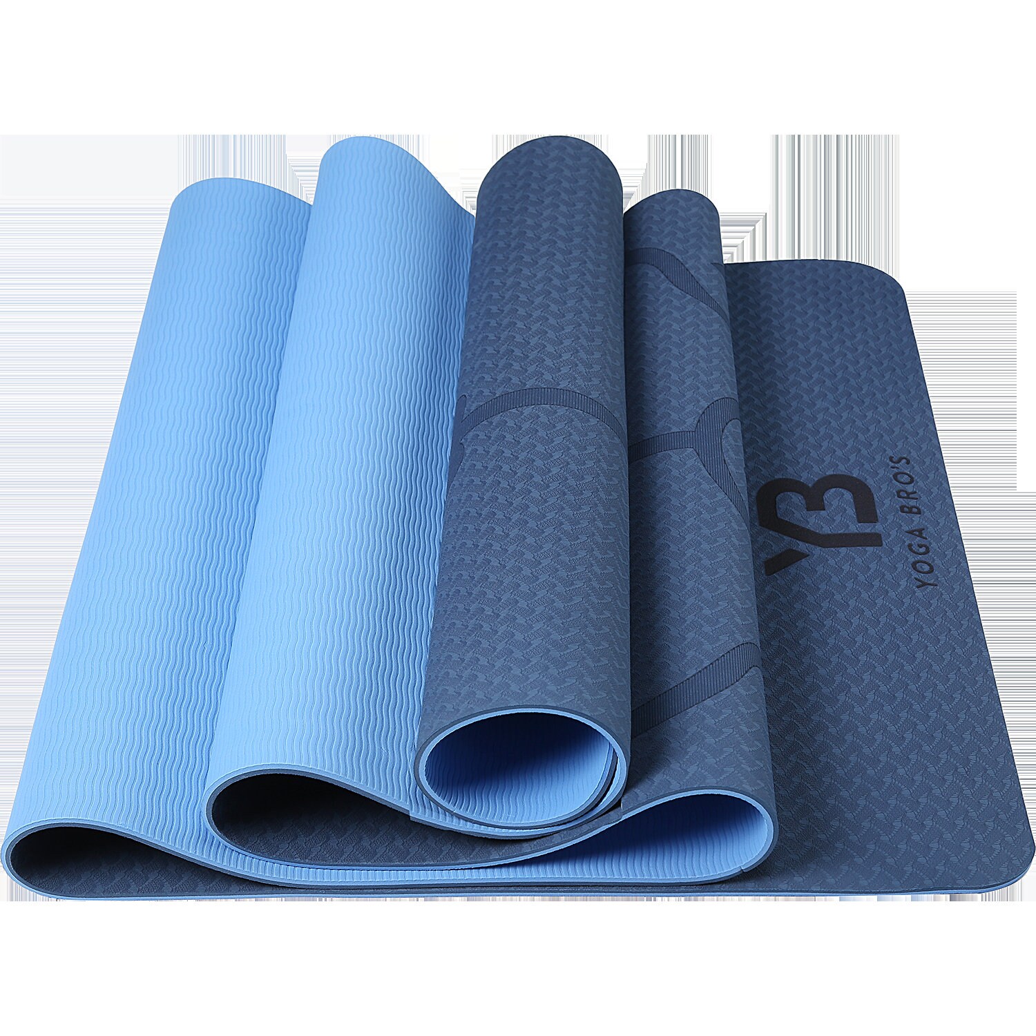 Yoga Bro's Blue TPE Yoga Mat, Alignment Lines, Textured for Optimal
