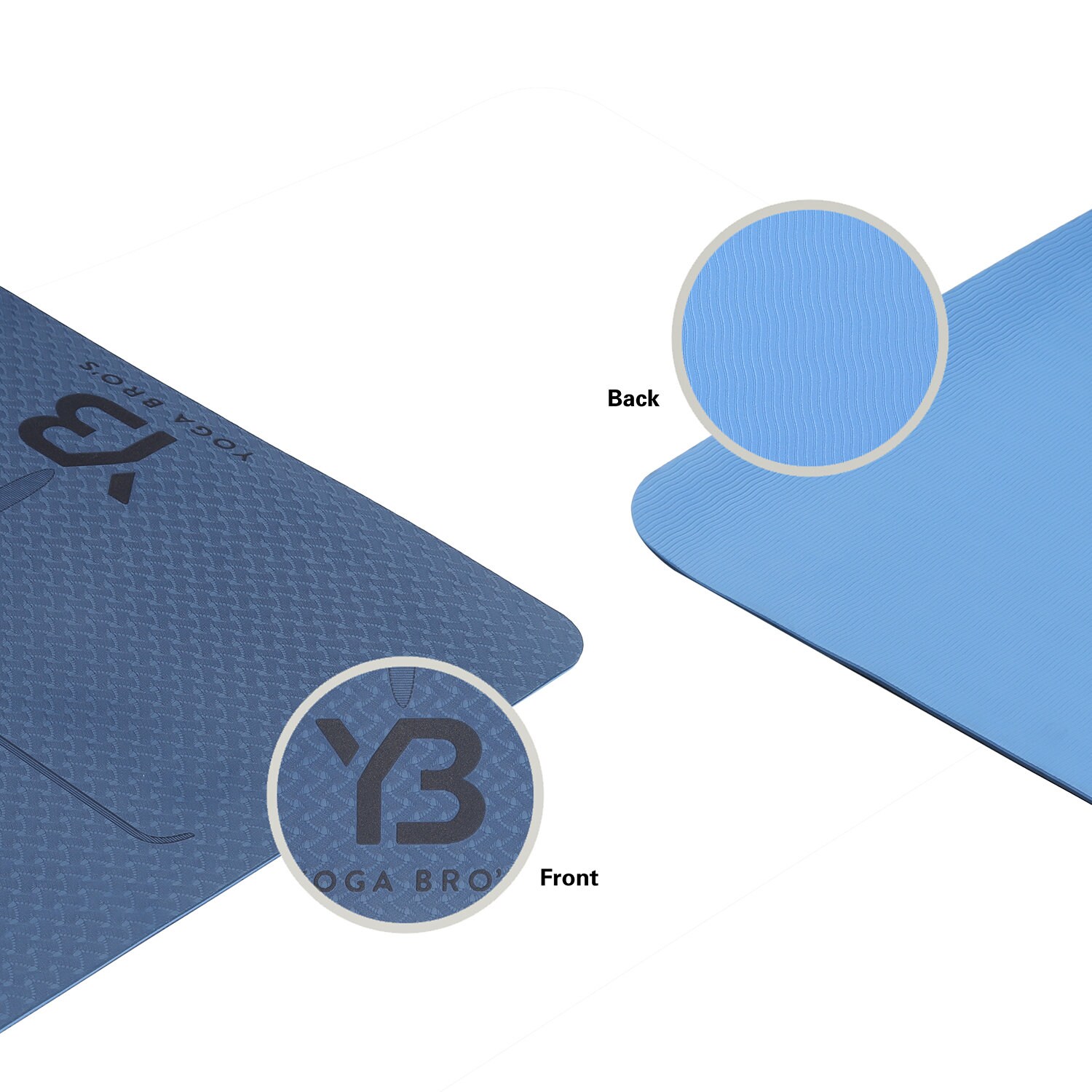 Yoga Bro's Blue TPE Yoga Mat, Alignment Lines, Textured for Optimal Grip, Nonslip 61x183cm