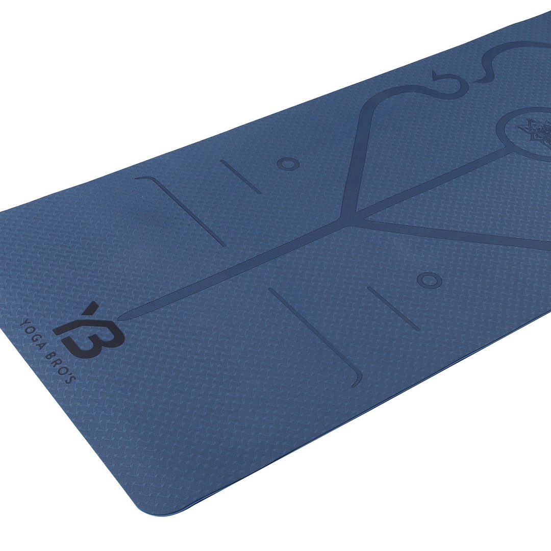 Yoga Bro's Blue TPE Yoga Mat, Alignment Lines, Textured for Optimal Grip, Nonslip 61x183cm