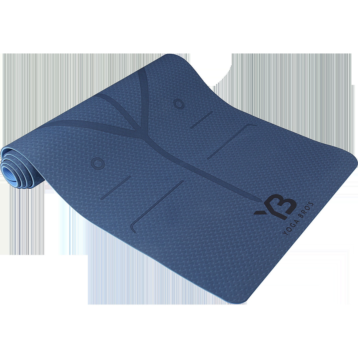 Yoga Bro's Blue TPE Yoga Mat, Alignment Lines, Textured for Optimal Grip, Nonslip 61x183cm