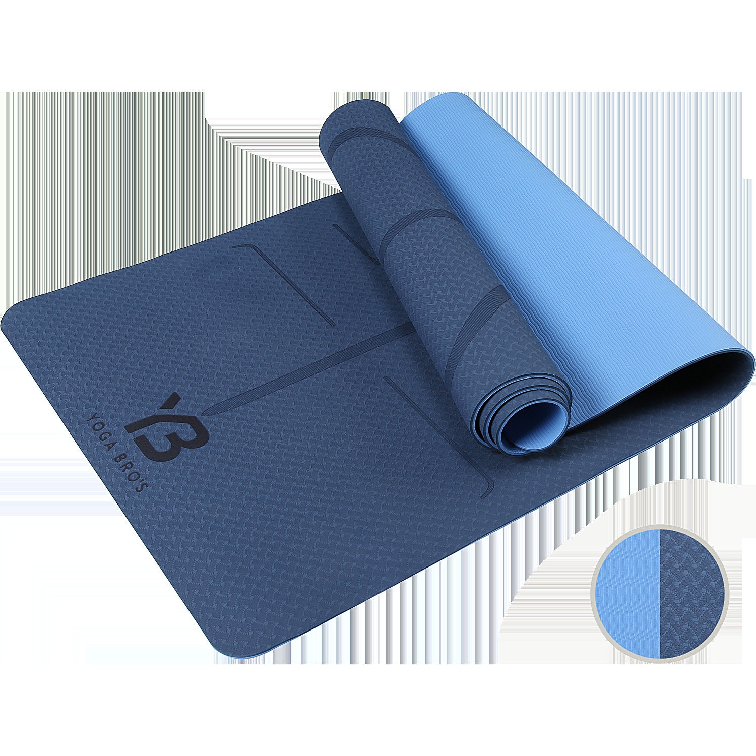 Yoga Bro's Blue TPE Yoga Mat, Alignment Lines, Textured for Optimal