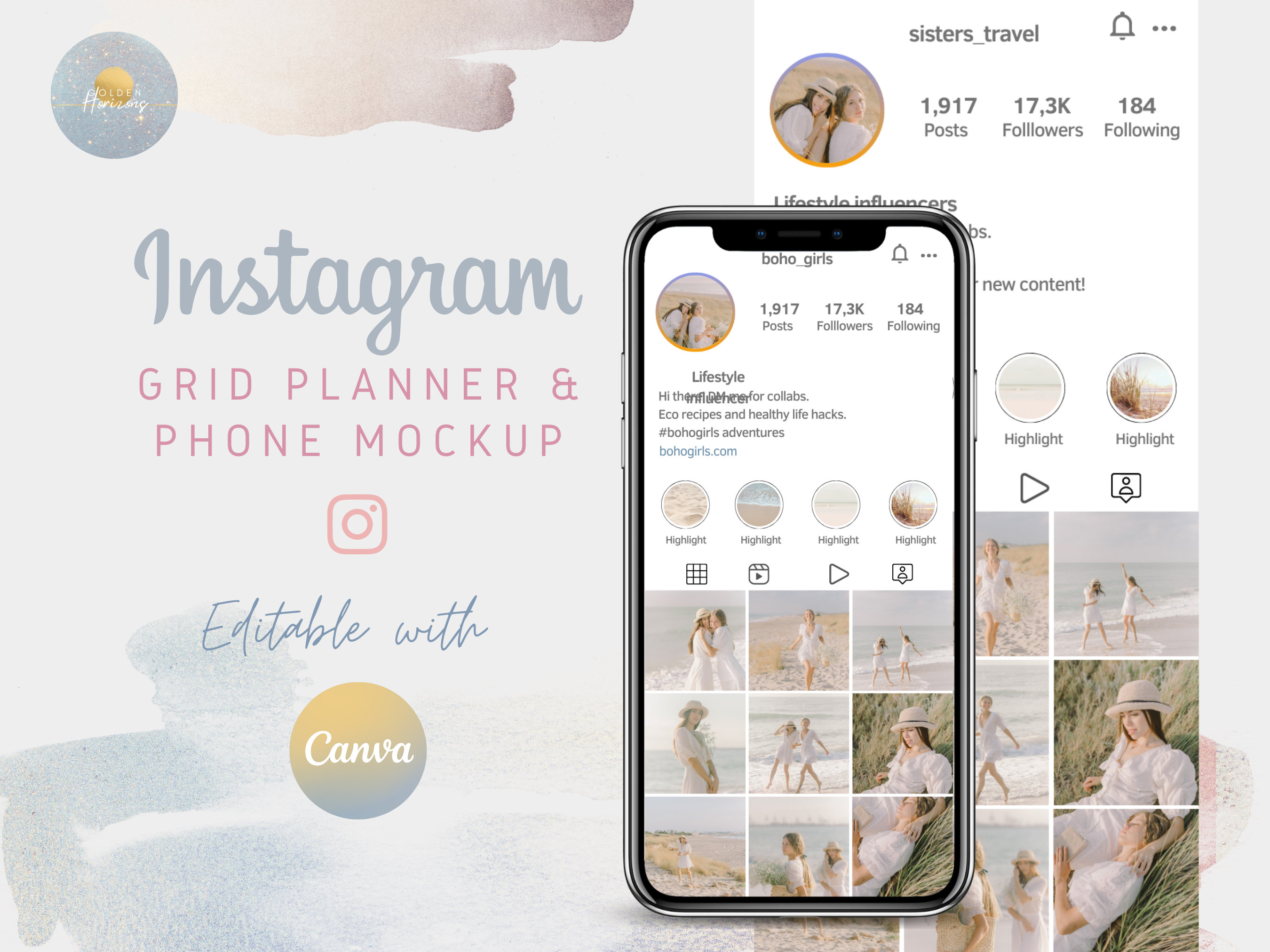 Instagram Grid Planner, iPhone Mockup Template, Canva Editable
