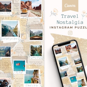 Wanderlust Instagram template for travel agent | Travel Instagram template for Canva | Green Instagram puzzle feed for influencer marketing