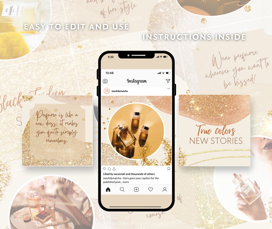 Gold Glitter Instagram Canva Template for Beauty Business Etsy